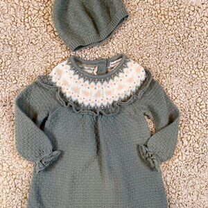 Cupcakes and Cashmere Baby Knit Dress & Hat Set | 6–9 Months | Sage Green